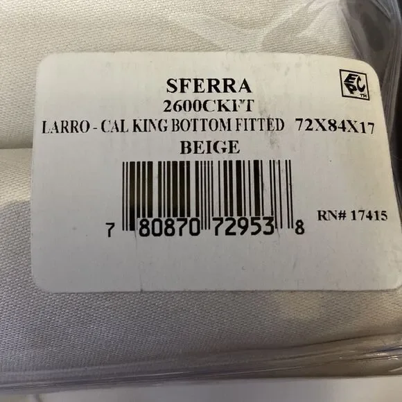 SFERRA Larro Cal King Fitted Sheet, Made in Italy. Color: Beige - Picture 4 of 5